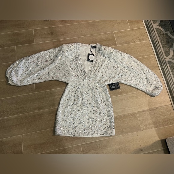 NWT Retrofete Aubrielle Sequin Chiffon Mini Dress - White Silver Size Small - Picture 6 of 12